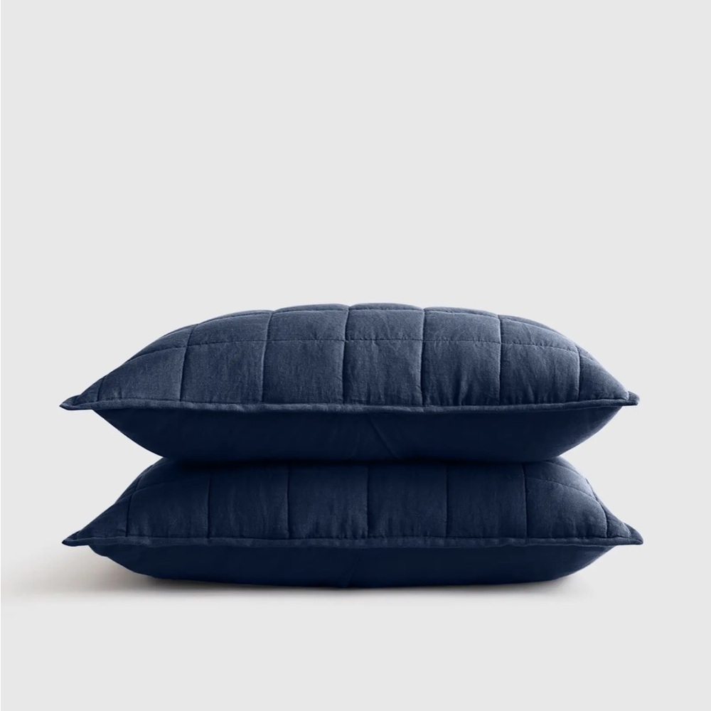 Quince European Linen Box Quilted Sham Set King Navy